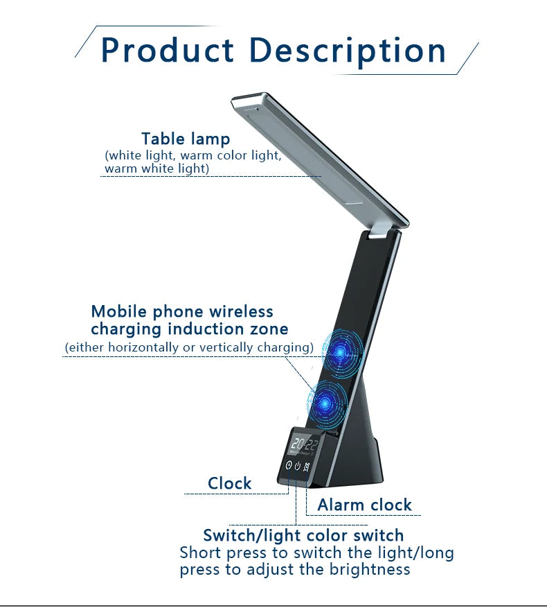 LED Desk Lamp Wireless Phone Charger Stand for iphone Airpods iWatch