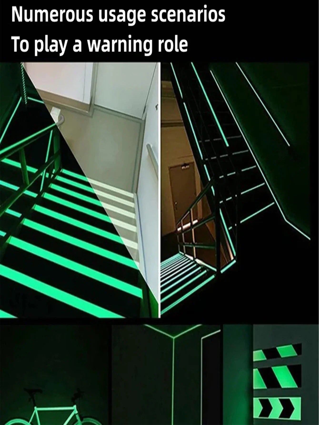 Fluorescent Stickers Tape Green Luminous Tape Staircase Fire Warning Glow in the Dark Can Be Cut Night Light Strip Wall