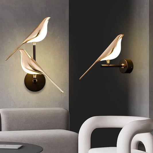 Creative Bird 360° Rotatable LED Wall Lamps Bedroom Bedside Indoor Golden Touch Switch LED Wall Lights Wall Sconce