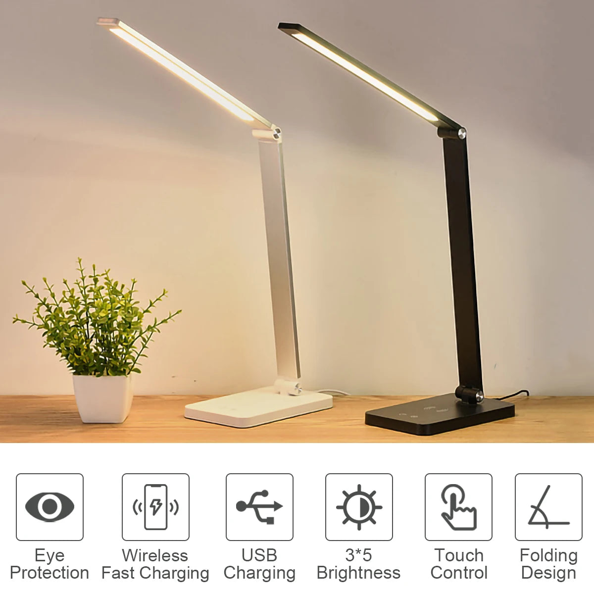 Dimmable LED Table Lamp Wireless Phone Charger