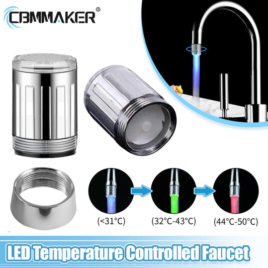 LED Water Faucet Stream Light Kitchen Bathroom Shower Tap Nozzle Head 7 Color Change Temperature Sensor