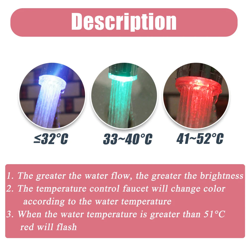 LED Water Faucet Stream Light Kitchen Bathroom Shower Tap Nozzle Head 7 Color Change Temperature Sensor