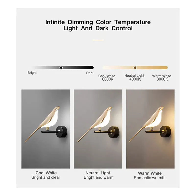 Creative Bird 360° Rotatable LED Wall Lamps Bedroom Bedside Indoor Golden Touch Switch LED Wall Lights Wall Sconce