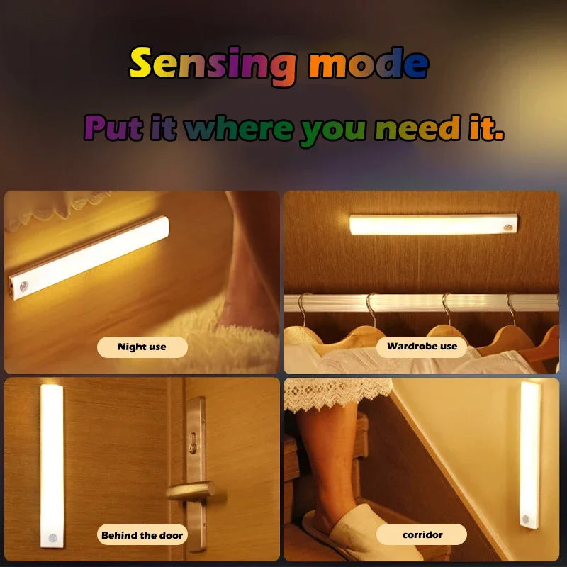 Motion Sensor Cabinet Light 1pc Wireless Rechargeable LED - Ideal for Closet, Kitchen, Wardrobe, Stairs