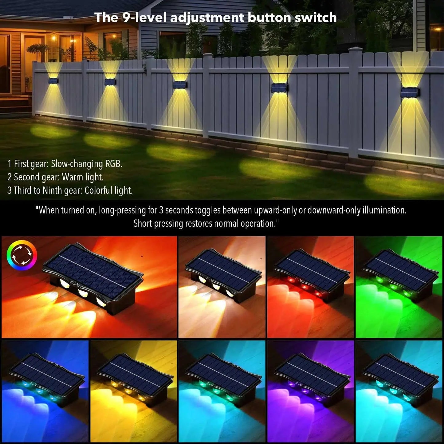 Color-Changing Solar-Powered Outdoor Waterproof Wall Lamp