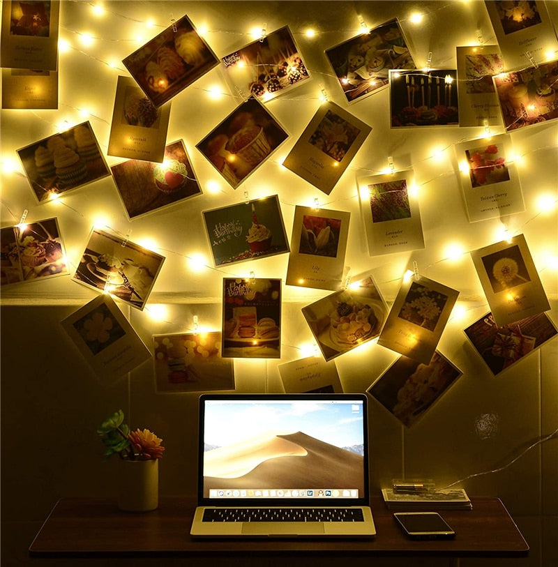 Photo String LED Lights USB or Battery Powered with Clips for Hanging Pictures Bedroom Wall Decor