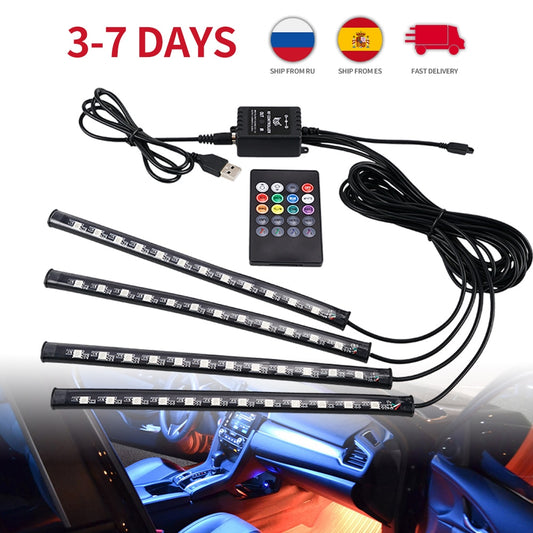 Car Ambient Light Strip 10W USB LED Car Interior Atmosphere Foot Light Decoration RGB Neon Strip with APP Voice Music Control