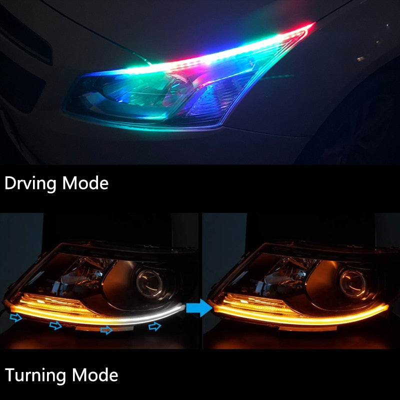 RGB Daytime Running Light DRL Multi Color LED Strip Turn Signal Lights For Headlight 2Pcs