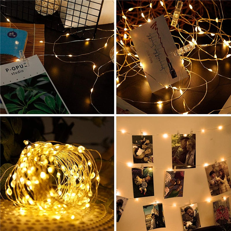 Photo String LED Lights USB or Battery Powered with Clips for Hanging Pictures Bedroom Wall Decor