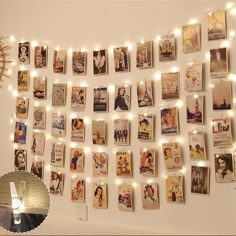 Photo String LED Lights USB or Battery Powered with Clips for Hanging Pictures Bedroom Wall Decor