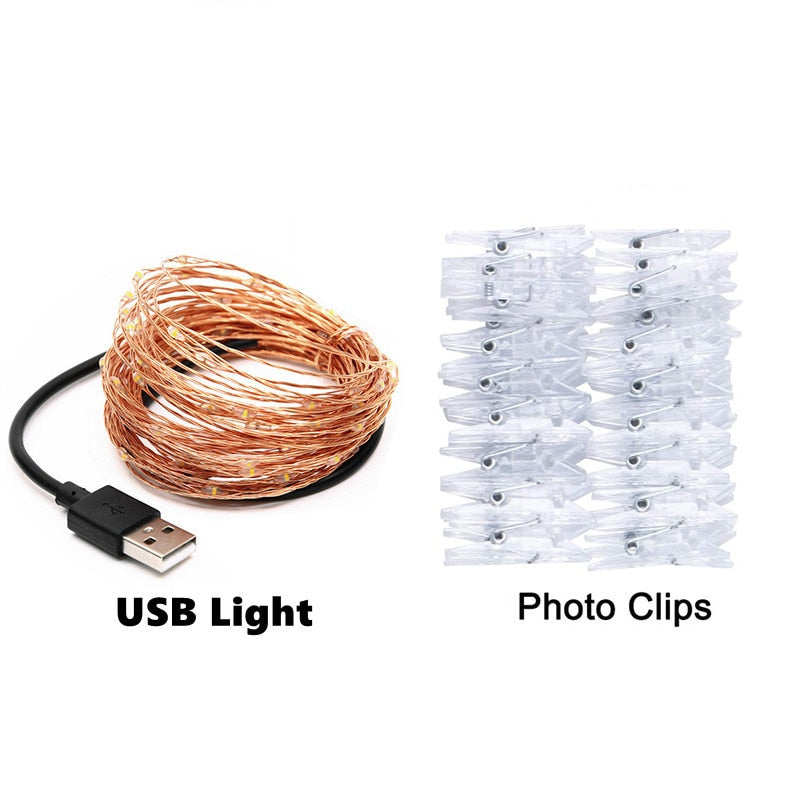 Photo String LED Lights USB or Battery Powered with Clips for Hanging Pictures Bedroom Wall Decor