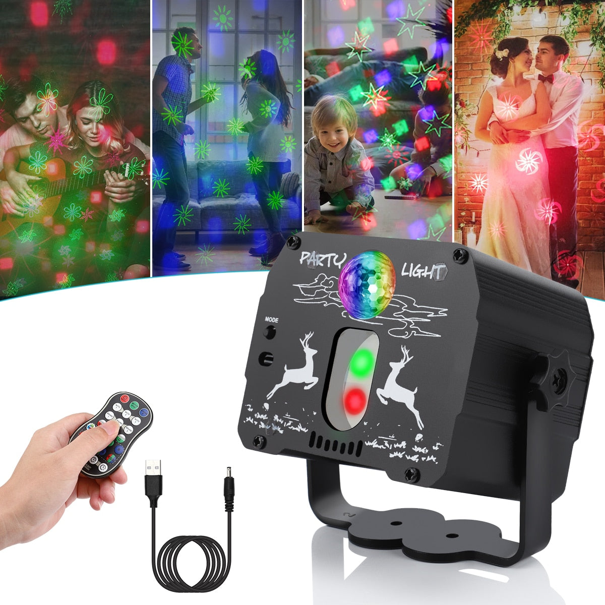 Mini RGB Disco Lights DJ LED Laser Stage Projector Red Blue Green Lights USB Remote Control Wedding Birthday Party DJ Lights